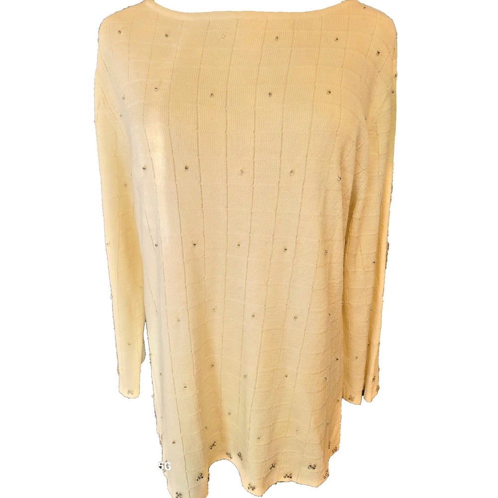 Vintage 90's Womens Sag Harbor Bead Embellished Ramie Blend Coastal XL Sweater